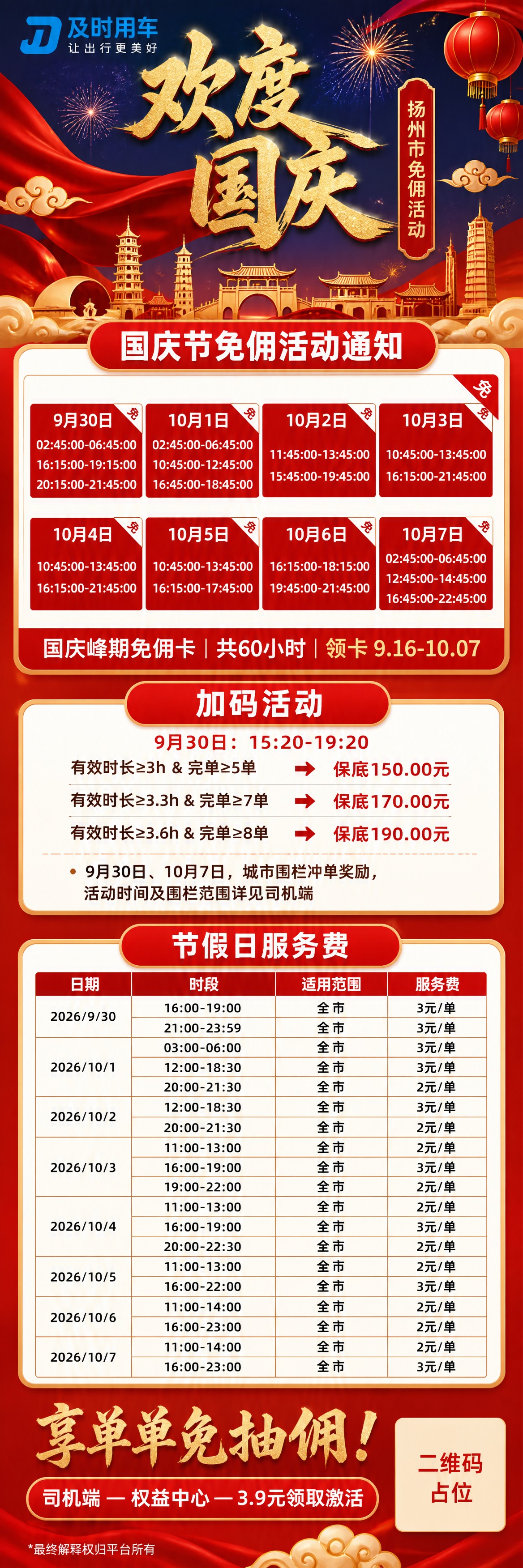 网约车司机商用宣传海报，红金国潮国庆主题，竖版9:16长图，长… - 图片创意预览