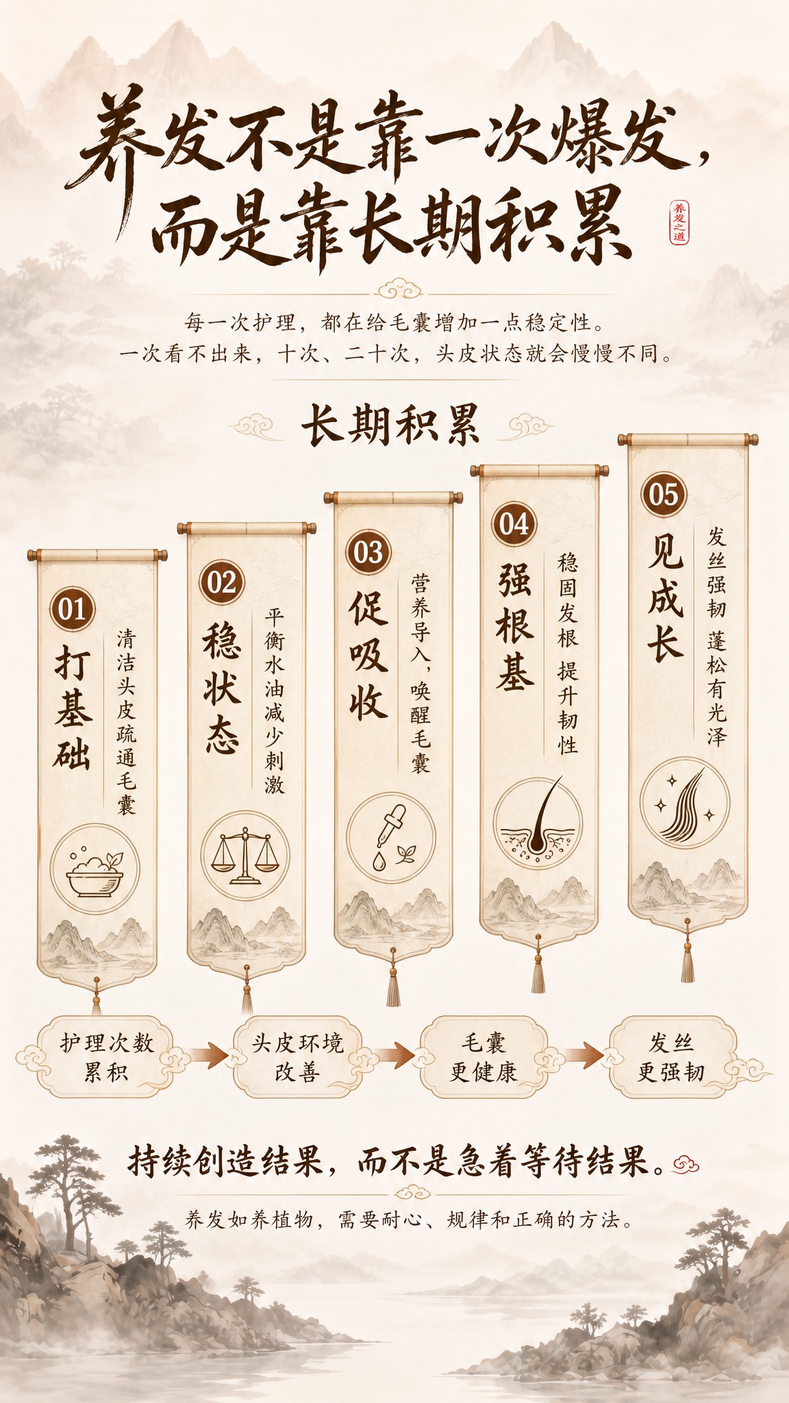 基于参考图的中医古风山水背景重新设计竖版朋友圈海报，保留参考图… - 图片创意预览