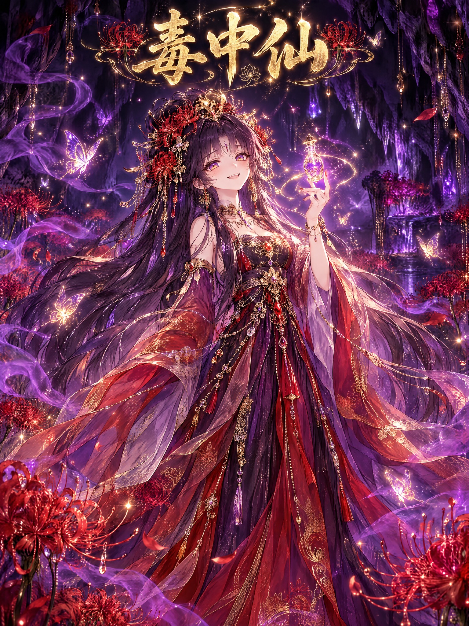 毒师蛊心圣女单人全身立绘，剧情结局画面。毒师：深紫渐变墨黑长发… - 图片创意预览
