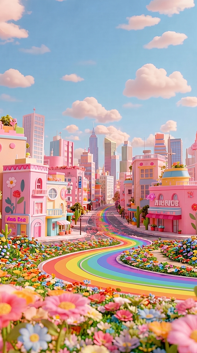 เปลี่ยน 2 ข้างทางเป็นสวยดอกไม้เล็กๆ น่ารักๆ และเปลี่ยนสีถนนเป็นสี pride