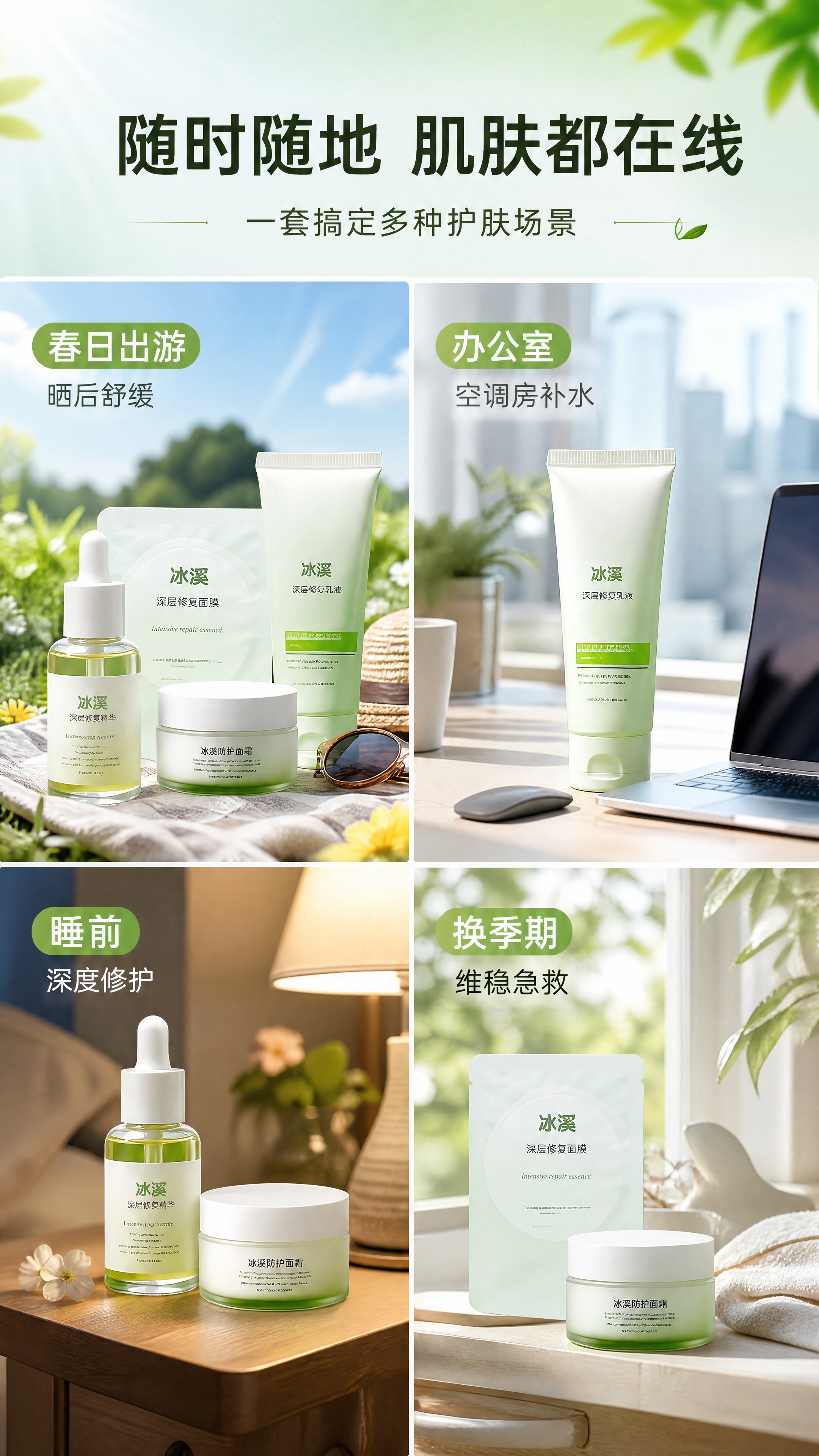 [商品] 使用【图1】中的冰溪护肤套装，根据不同场景调整展示的… - 图片创意预览