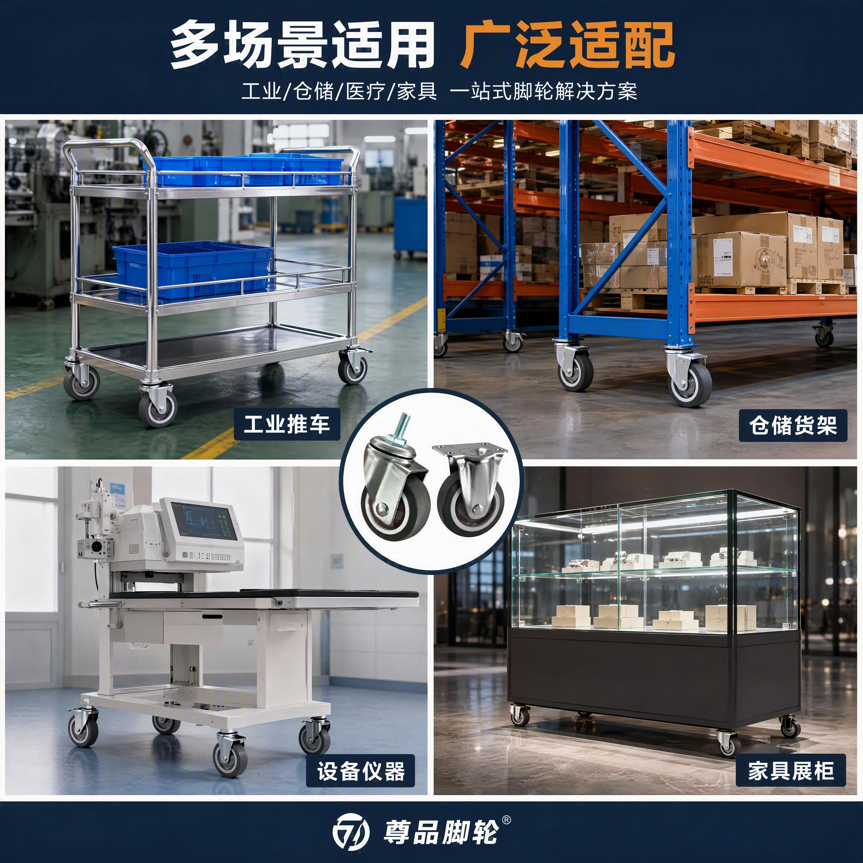 第3张 场景适配-多行业应用场景展示。本张使用【图1】万向轮和… - 图片创意预览