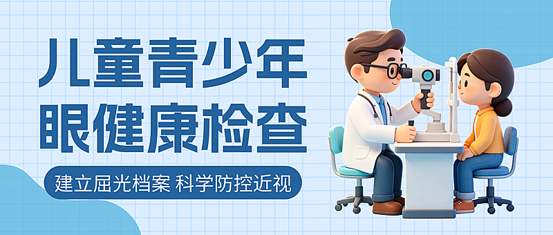 蓝色卡通眼科健康检查宣传微信公众号封面