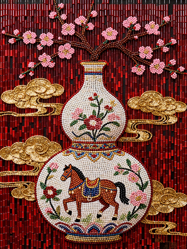 珠绣马年宝葫芦