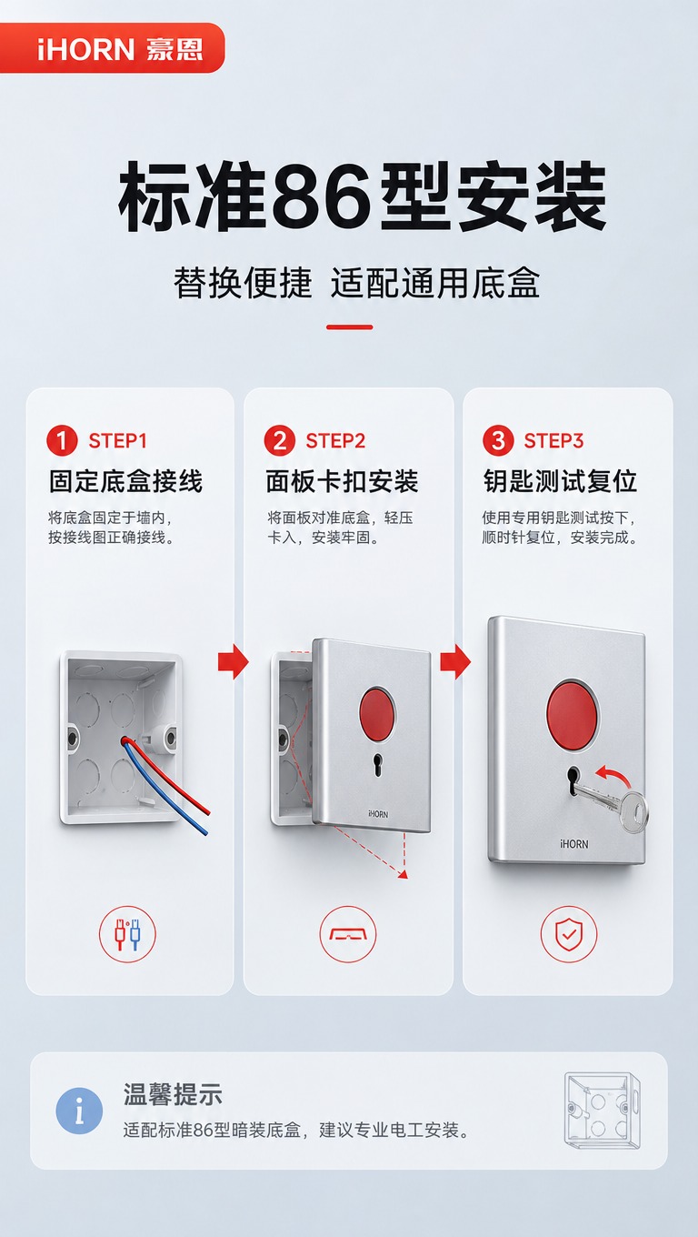 [商品] 使用【图1】豪恩紧急按钮银色款（最右侧款）；保留86… - 图片创意预览