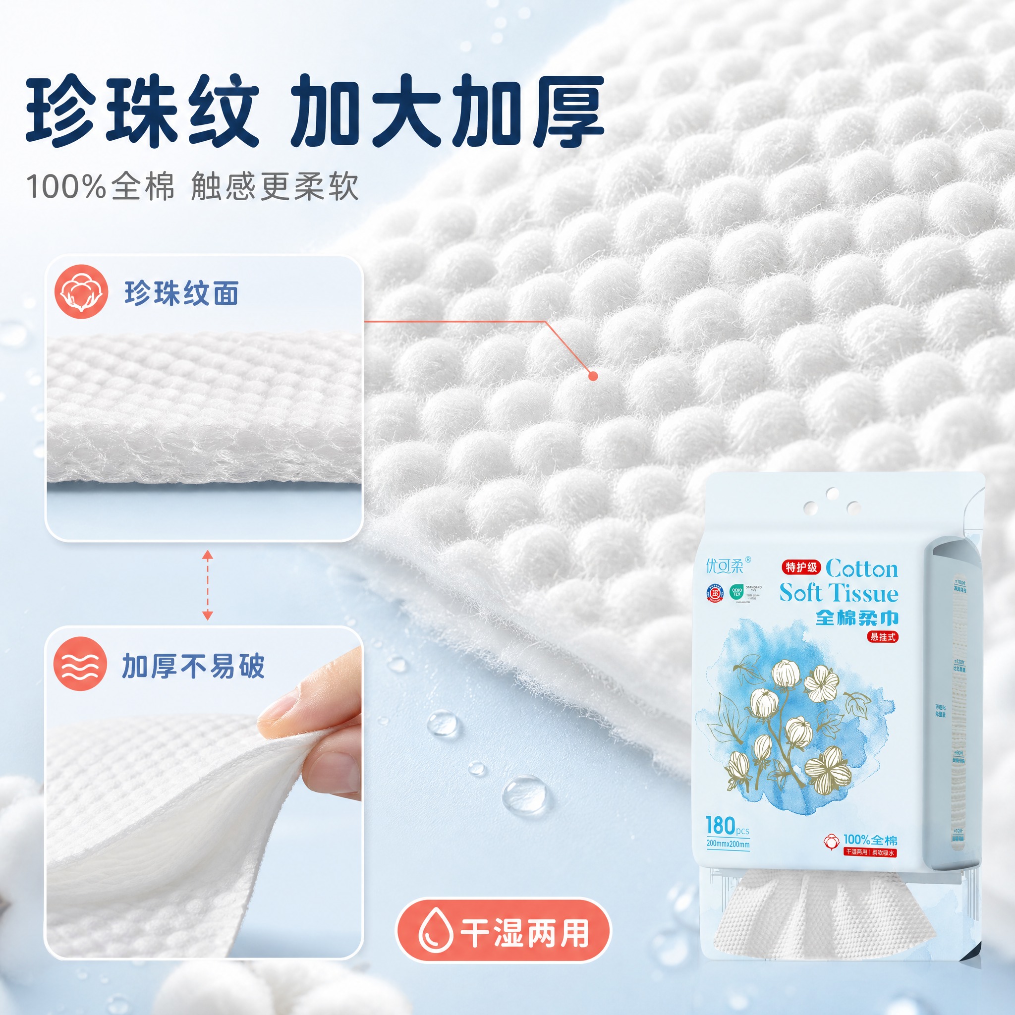 [主图-2] 优可柔 悬挂式全棉柔巾 材质与工艺页，唯一任务：… - 图片创意预览