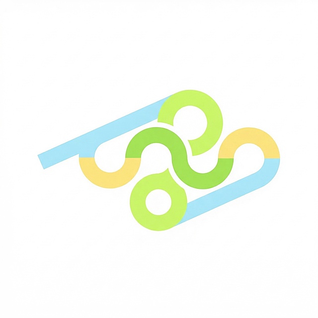 图形标志logo设计，基于特斯拉阀结构进行抽象提取，极简几何风格，采用布尔运算构建，保持连续弯折管路的核心特征，流畅曲线过渡自然，中心构图，1:1比例，主色调为明亮的浅色系亮色，白色背景，简约现代，矢量图形，logo设计