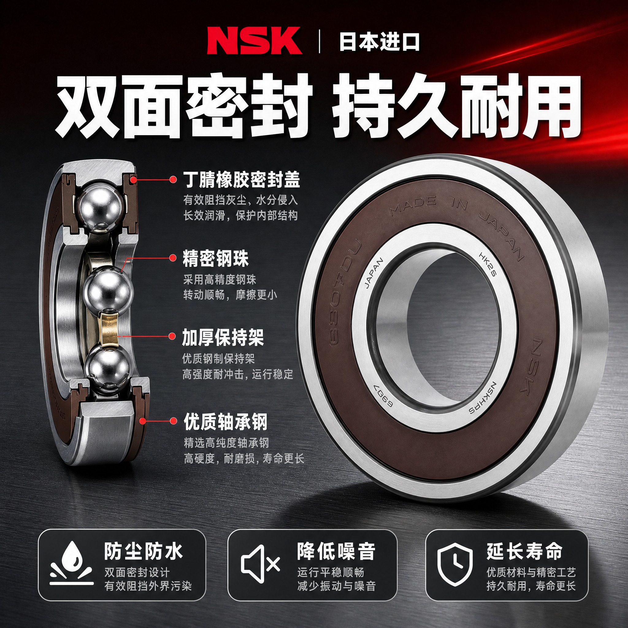 [主图-7] NSK日本进口深沟球轴承 密封结构与优势卖点图。… - 图片创意预览