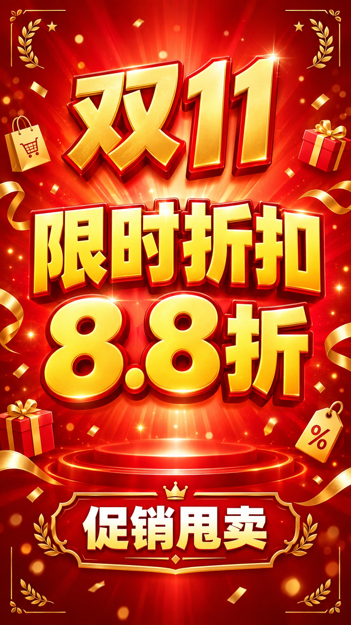 双11促销甩卖营销海报，主色调为鲜艳大红色，视觉冲击力强，商业… - 图片创意预览