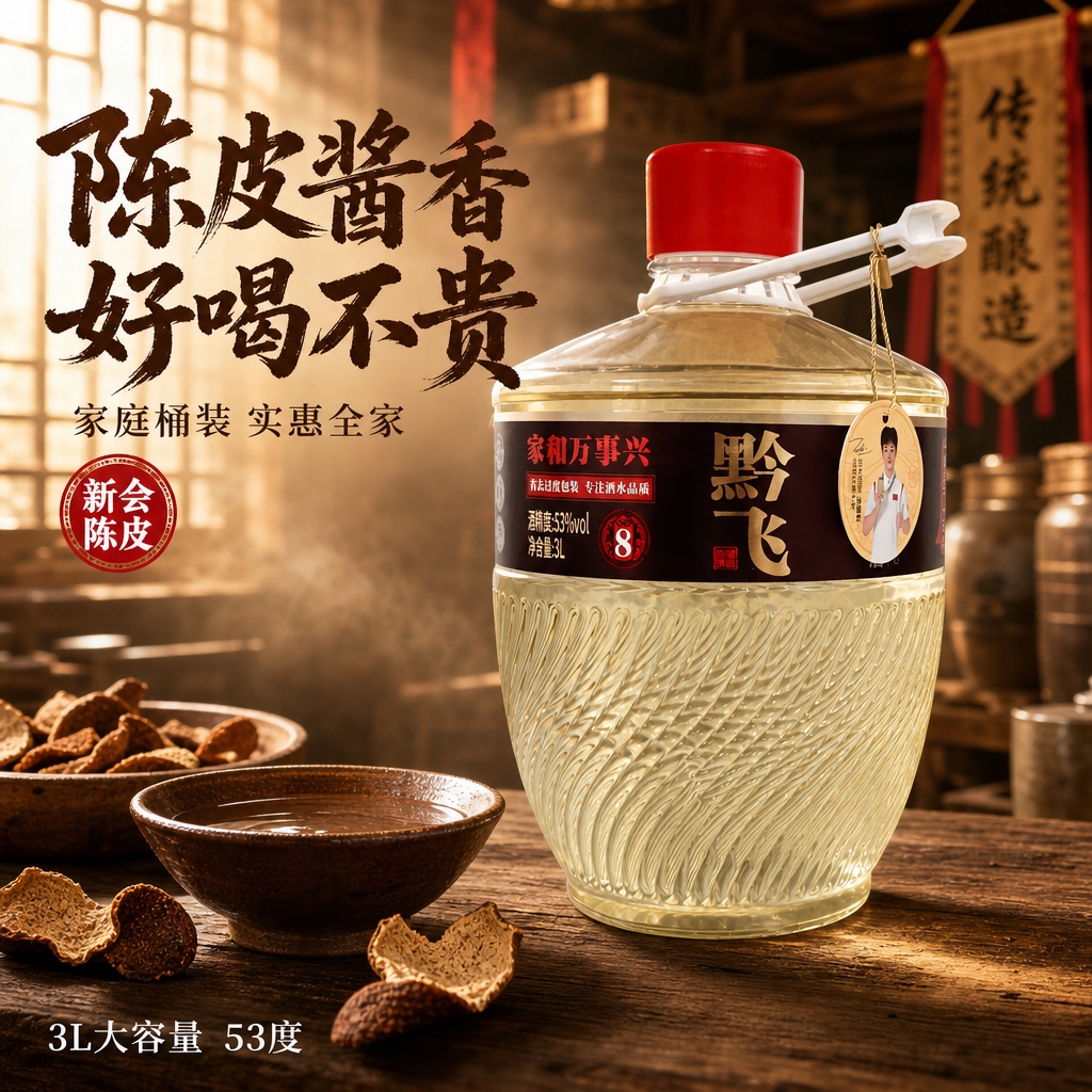 [商品] 使用【图1】3L桶装53度白酒（红盖、白提手、透明桶… - 图片创意预览