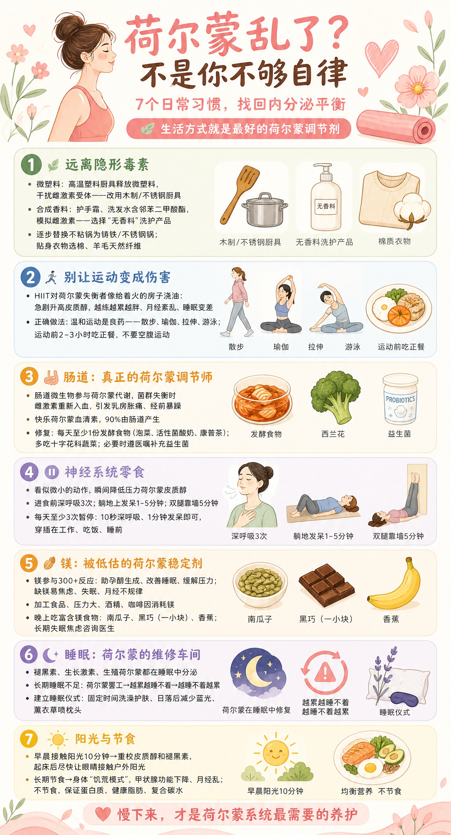 女性健康科普长图海报，主题"荷尔蒙平衡养护指南"，温暖治愈手绘… - 图片创意预览