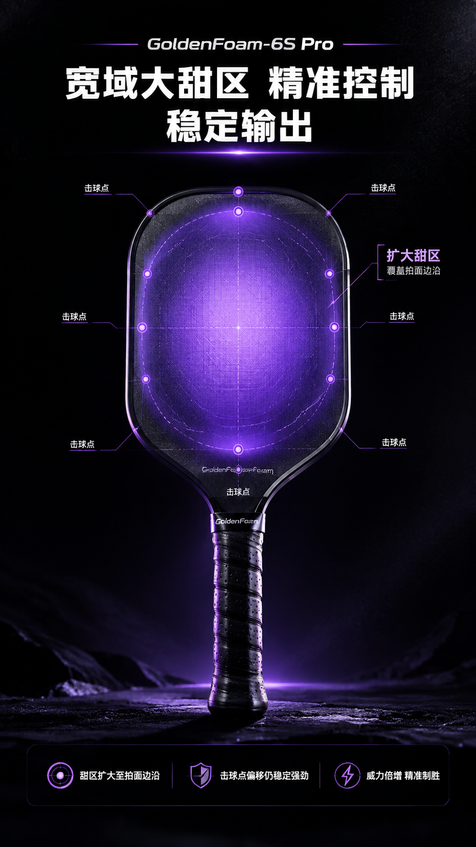 [商品] GoldenFoam-6S Pro 匹克球拍正面全景… - 图片创意预览