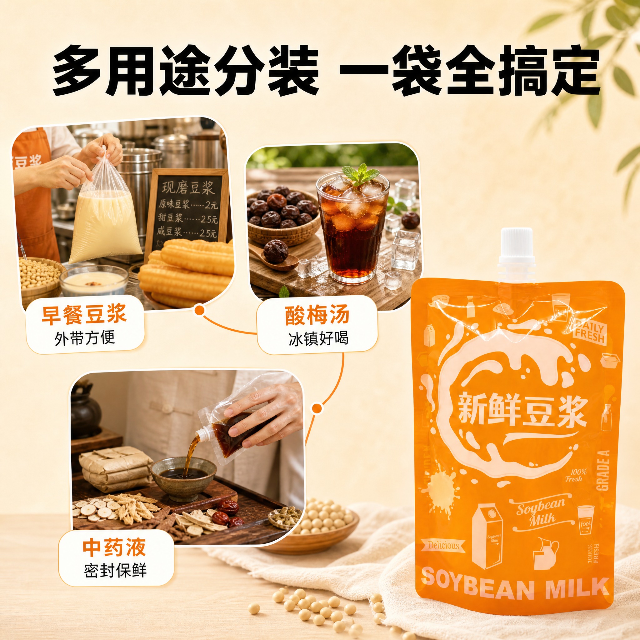 [主图-4] 食品级自立吸嘴袋 多用途场景图 适用多种液体分装… - 图片创意预览