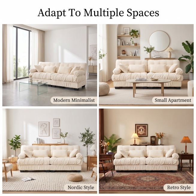 [Main Image 4] Off-white cloud sofa multi-scene adaptation display. [Atmosphere Style] Warm comforta预览效果
