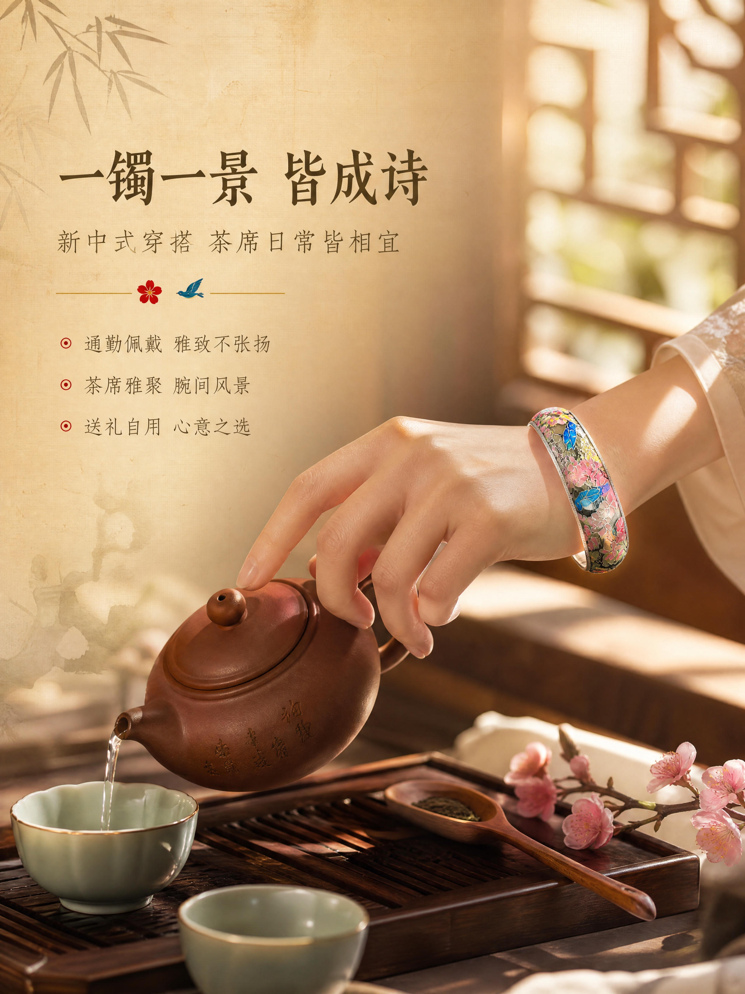 [商品] 使用【图2】喜上眉梢纹珐琅彩足银手镯；保留镯身圆形结… - 图片创意预览