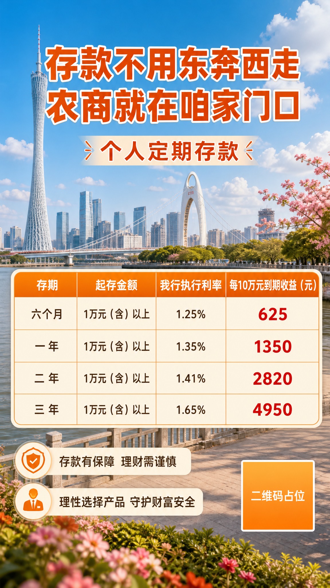 一张竖版9:16的个人定期存款宣传海报，背景为城市地标建筑物真… - 图片创意预览