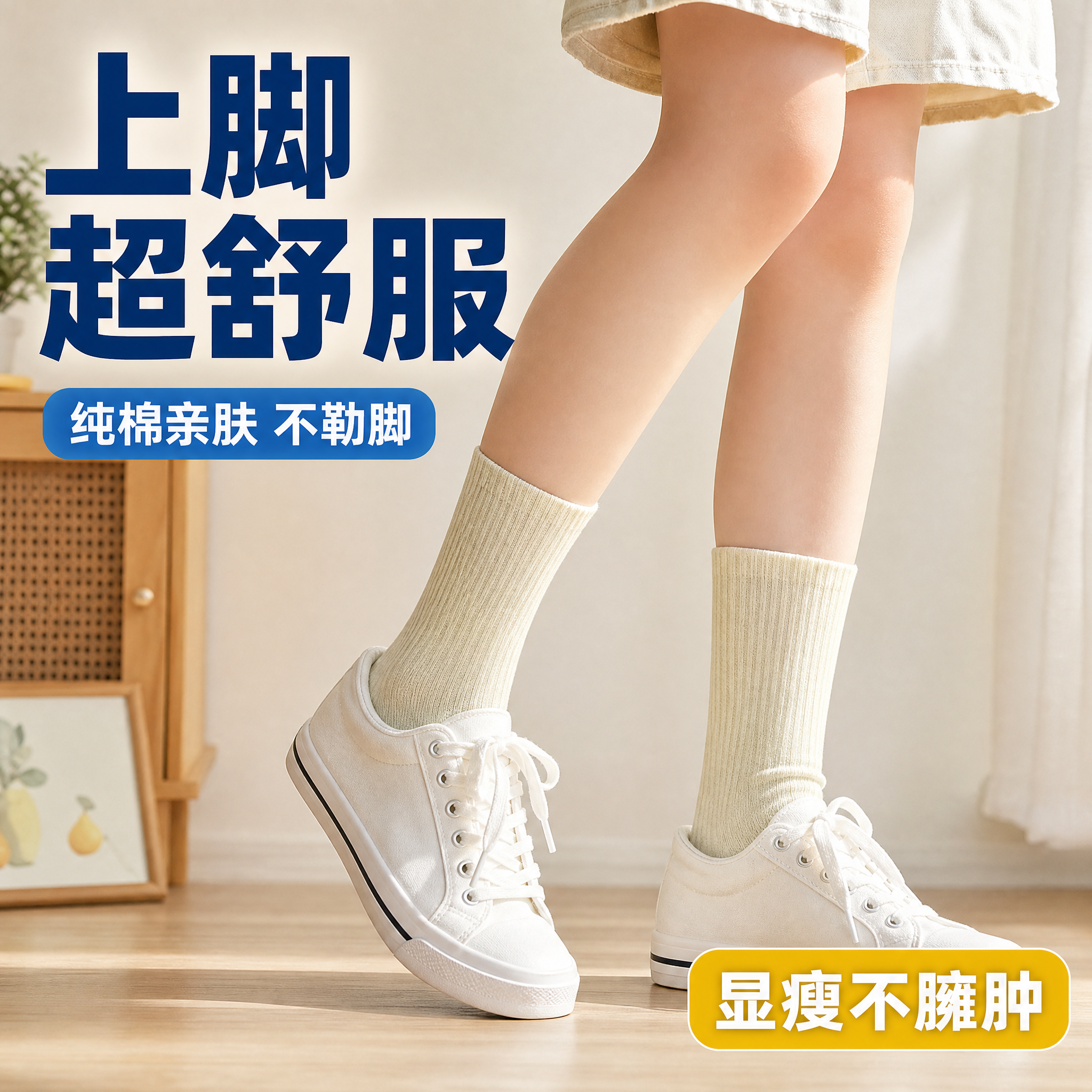 [主图-2] 上脚效果展示图，展示女士穿着袜子的真实效果和搭配… - 图片创意预览