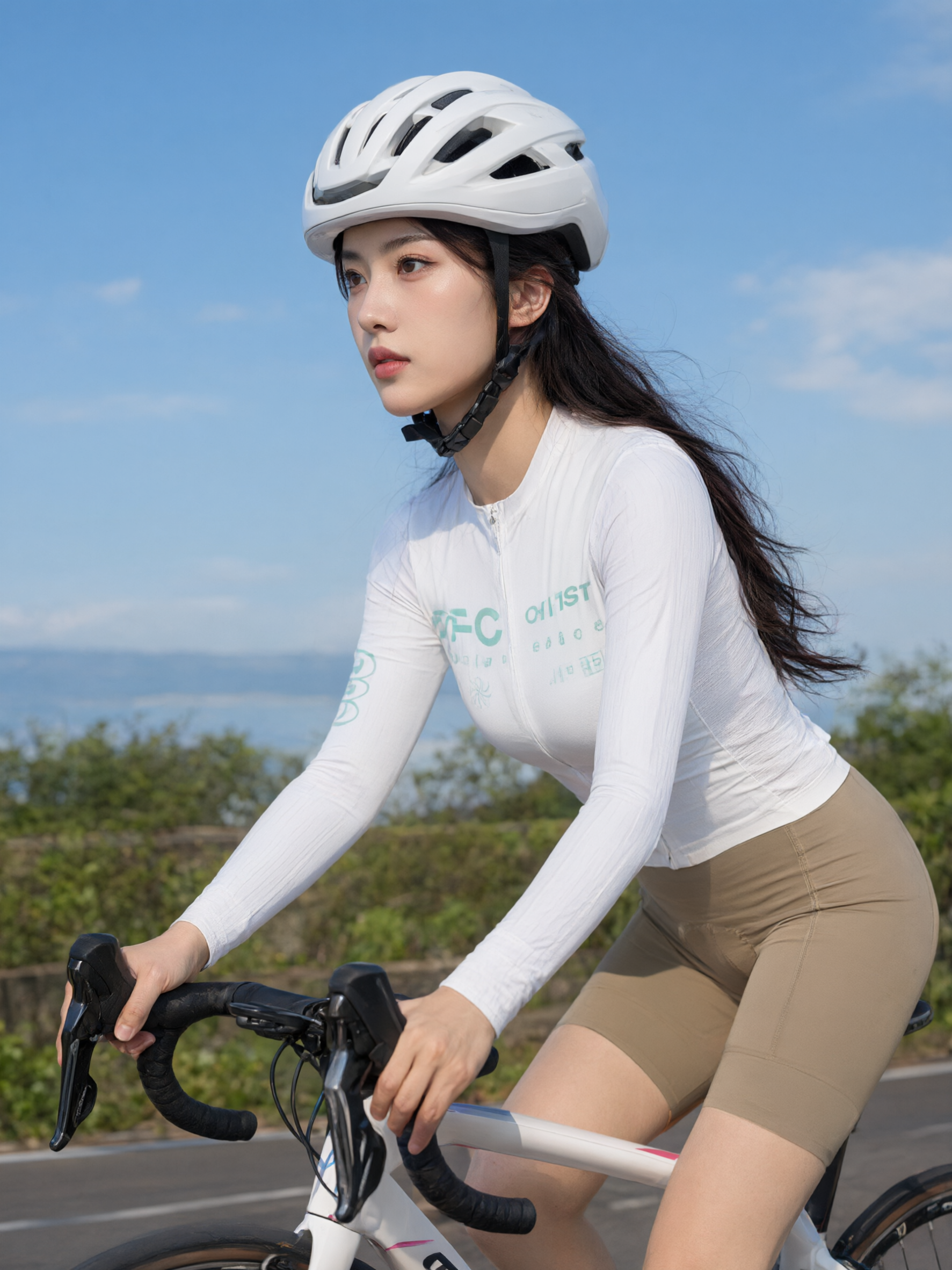 参考图1的人物骑行姿态和构图，去掉口罩和眼镜，换成一位漂亮的中… - 图片创意预览