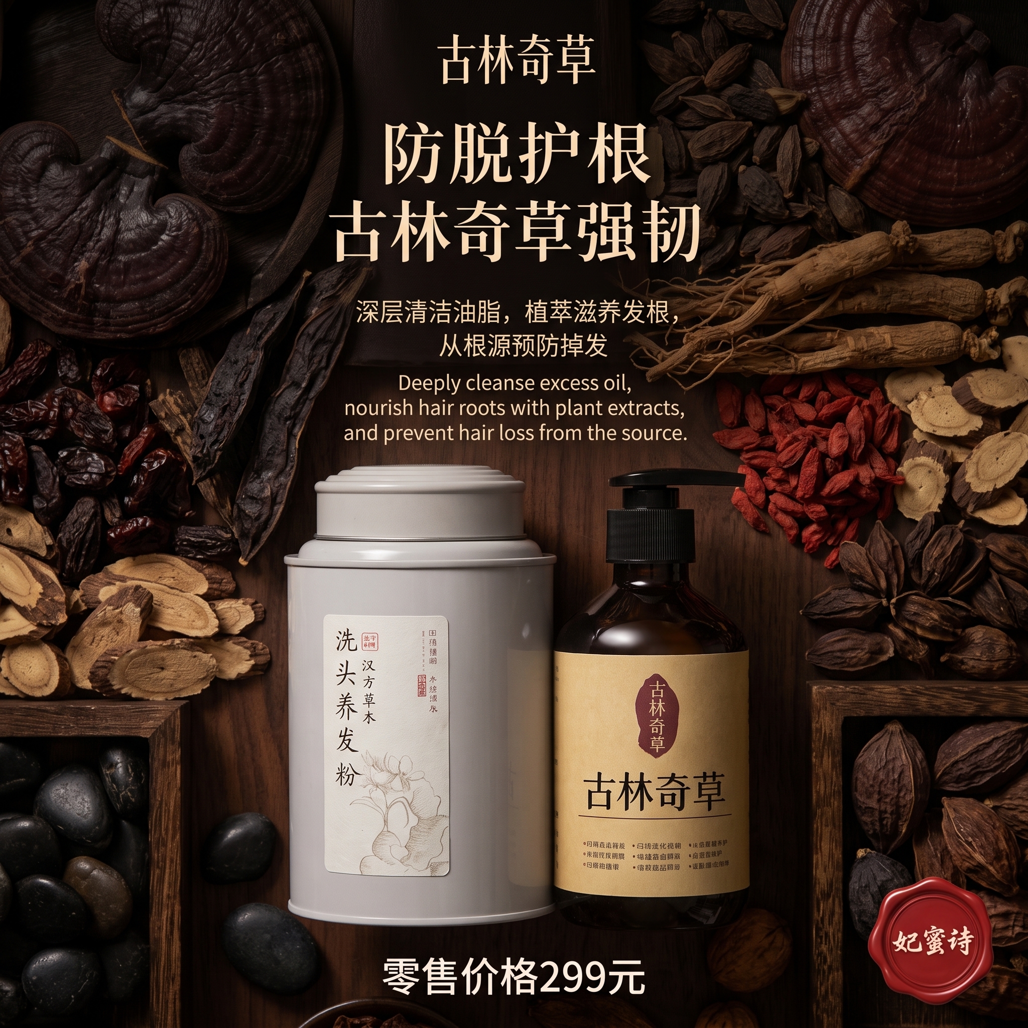 把图片改成1：1格式，中药材背景图，整体偏深色一点 - 图片创意预览