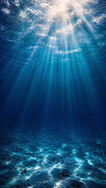 Deep ocean，Sunlight，Light rays，Reflections，Texture，Colors，Atmosphere，Calmness，Peaceful，Serene预览效果
