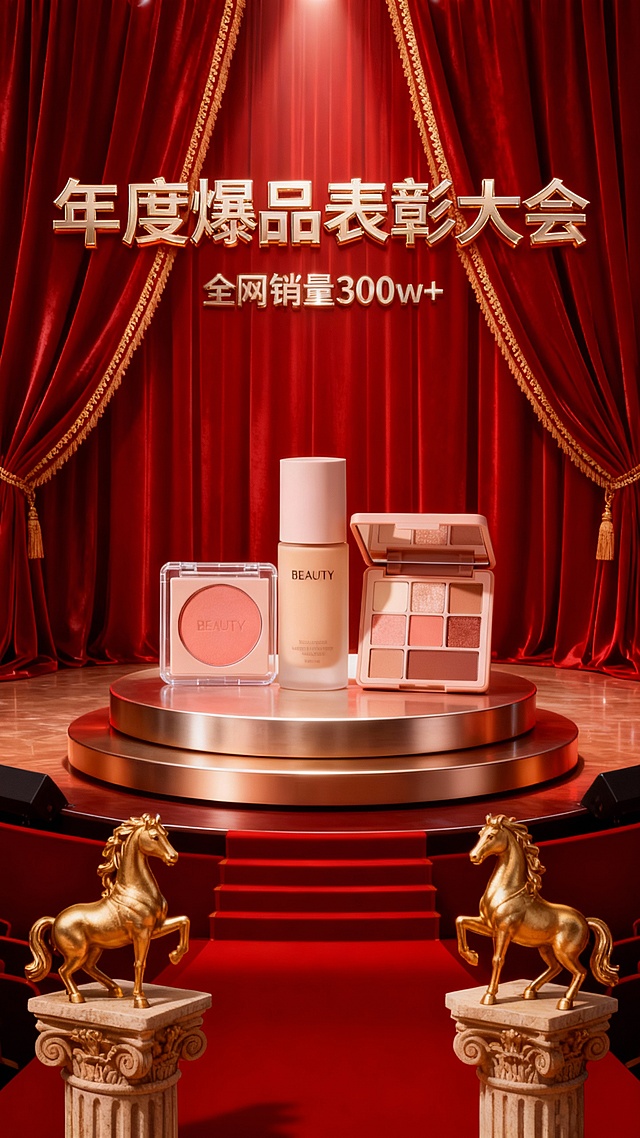年货节春节复古舞台爆款商品营销海报