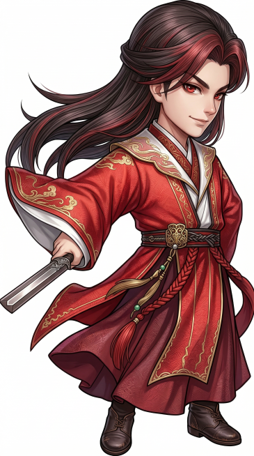 细化角色的头发发丝纹理，细化衣服的褶皱、纹样细节，放大高清化，保持偏Q版的角色形象，背景改为纯白色预览效果