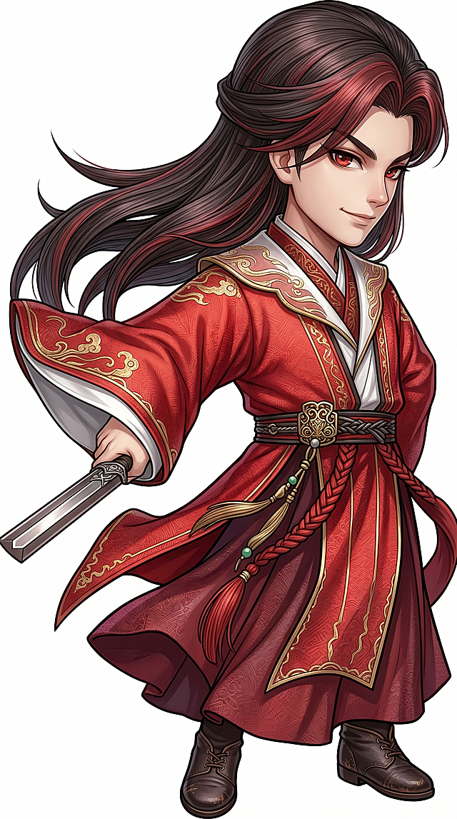 细化角色的头发发丝纹理，细化衣服的褶皱、纹样细节，放大高清化，保持偏Q版的角色形象，背景改为纯白色