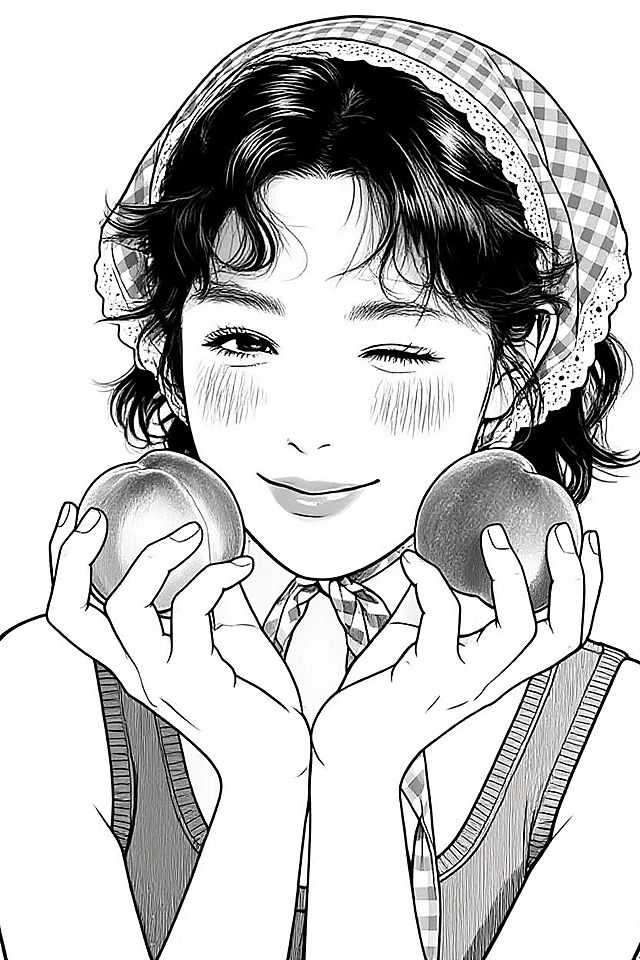 图片中的人物变成黑白日漫风格，背景白底，完整人物。