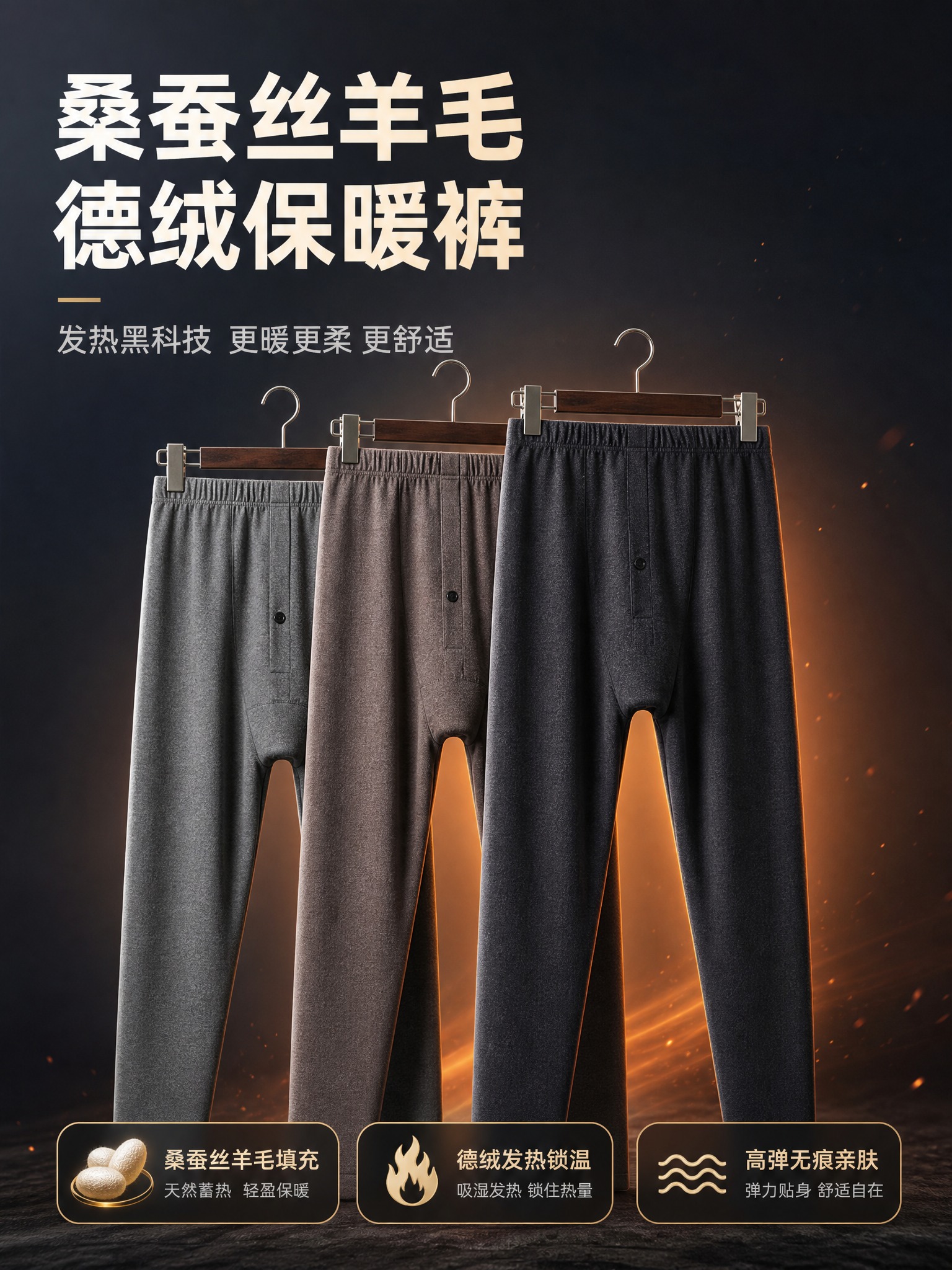 [主图-1] 核心卖点首图，主题：男士桑蚕丝羊毛德绒保暖裤，突… - 图片创意预览