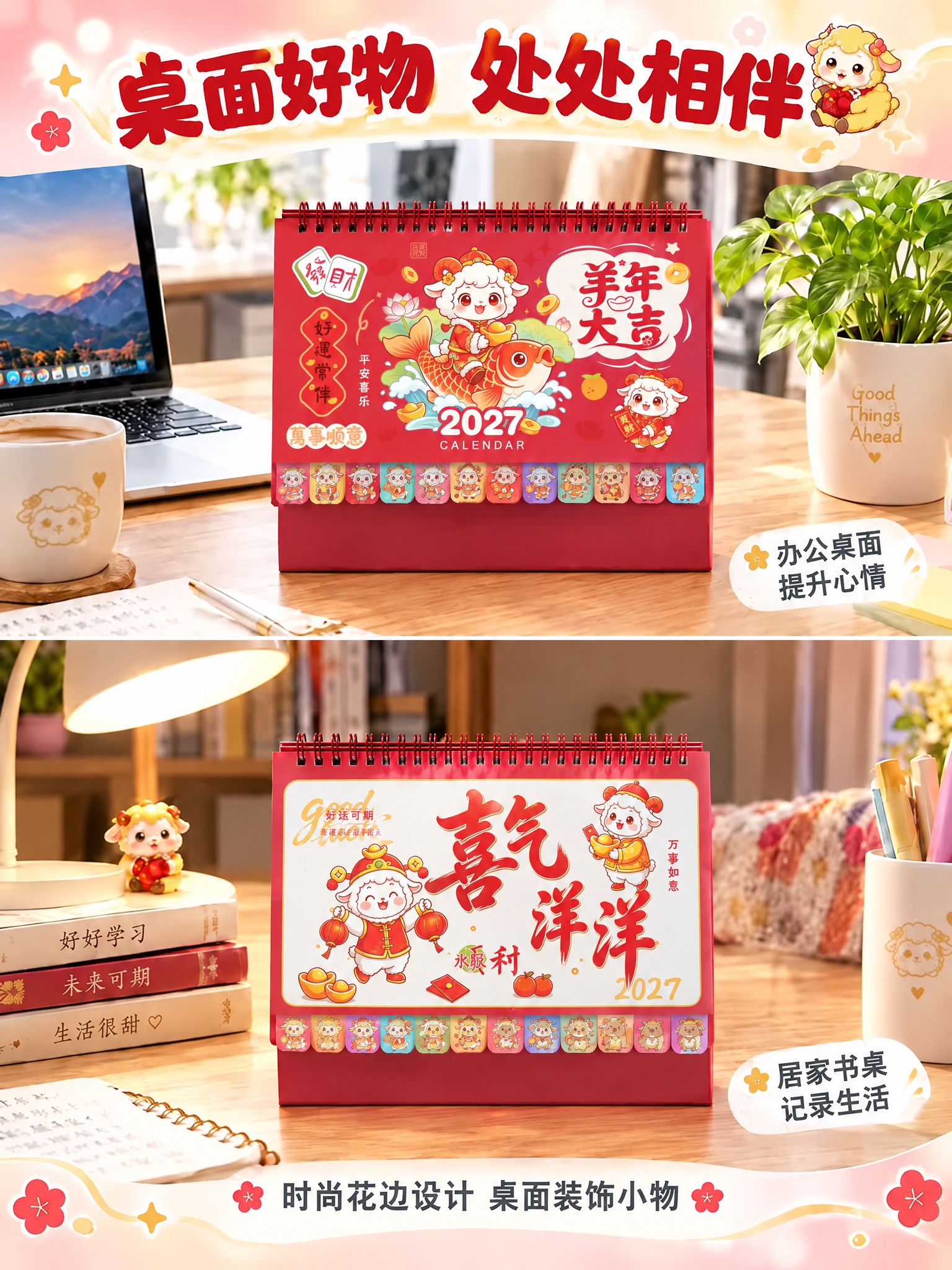 严格使用用户提供的真实封面，不独创设计。上方办公桌面场景的台历… - 图片创意预览