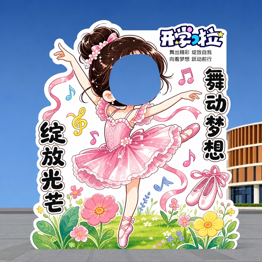 参考图中的卡通Q版儿童人像镂空打卡立牌样式，保持相同的可爱Q版… - 图片创意预览
