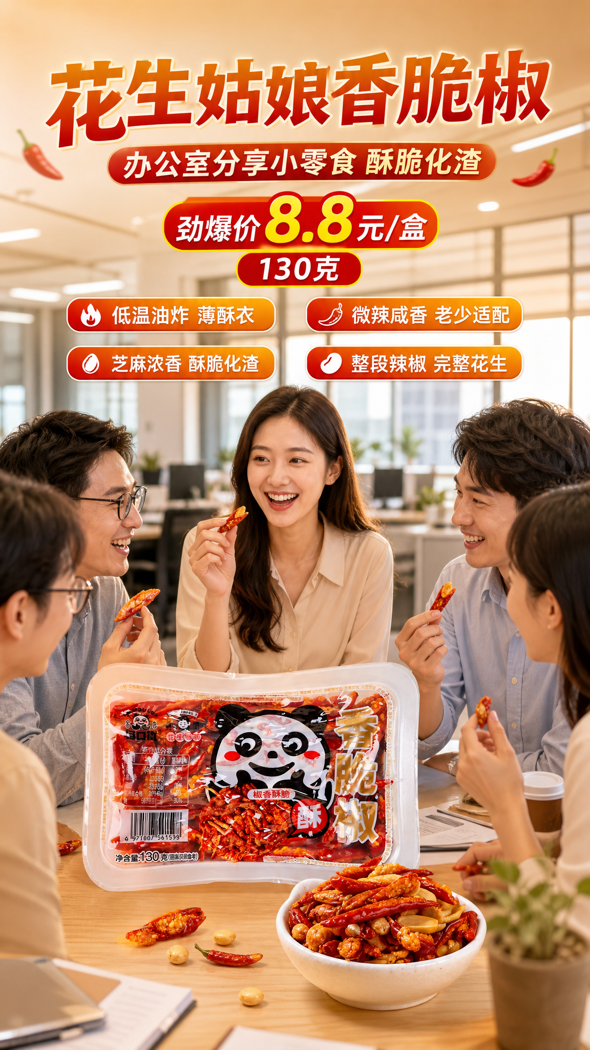 电商竖版海报，9:16比例，写实商业摄影风格，办公室分享场景。… - 图片创意预览