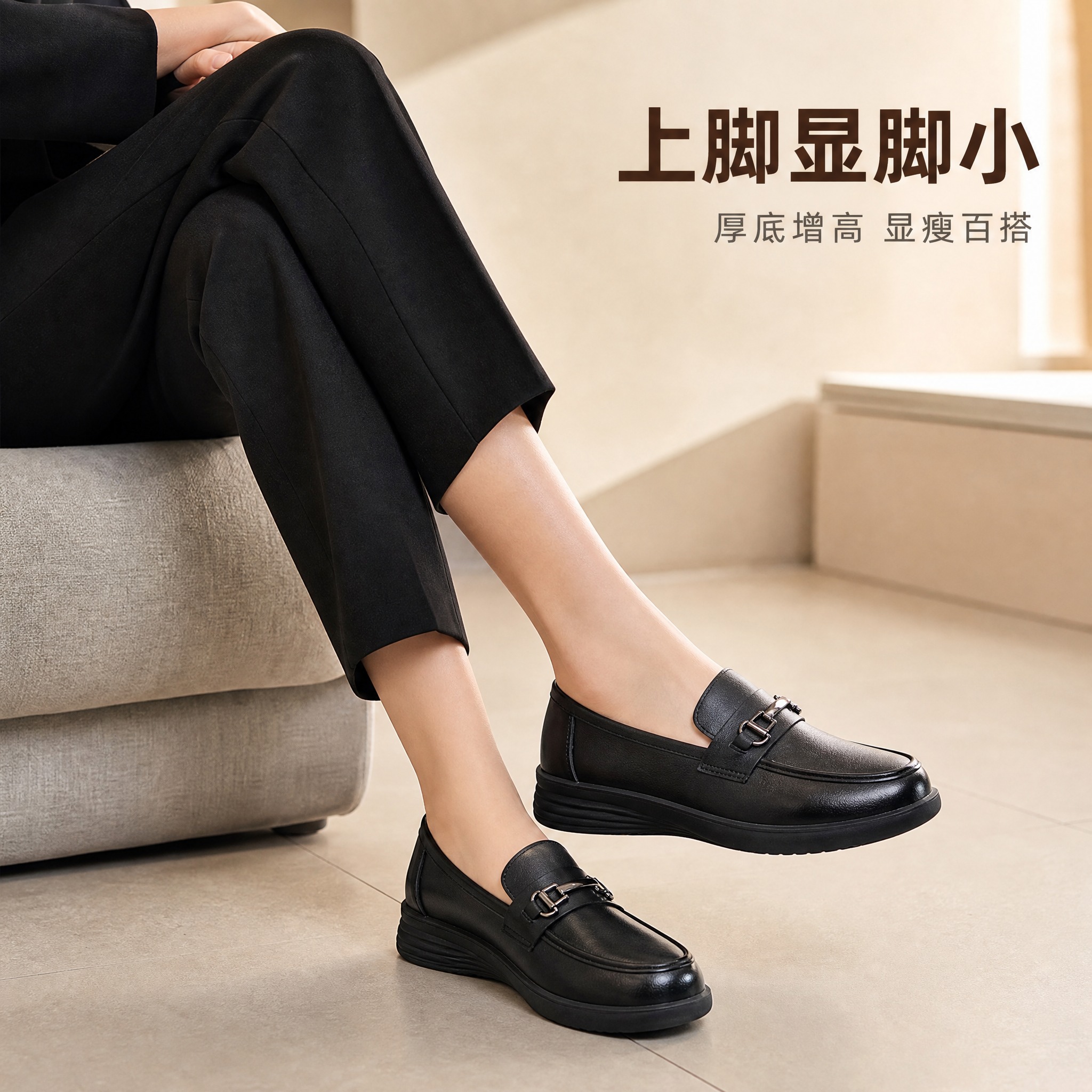 [主图-2] 上脚效果展示，突出乐福鞋穿着后的腿部线条与日常通… - 图片创意预览