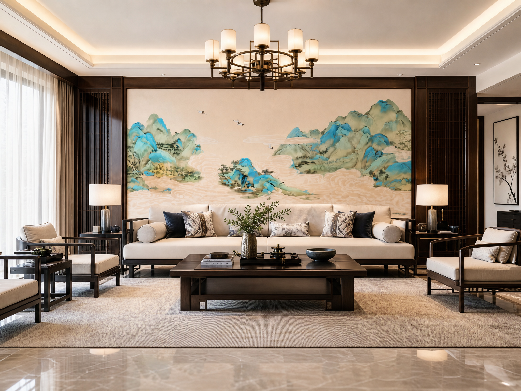 将参考图中的刺绣硬包背景墙图案完整保留，图案颜色和细节完全不变… - 图片创意预览
