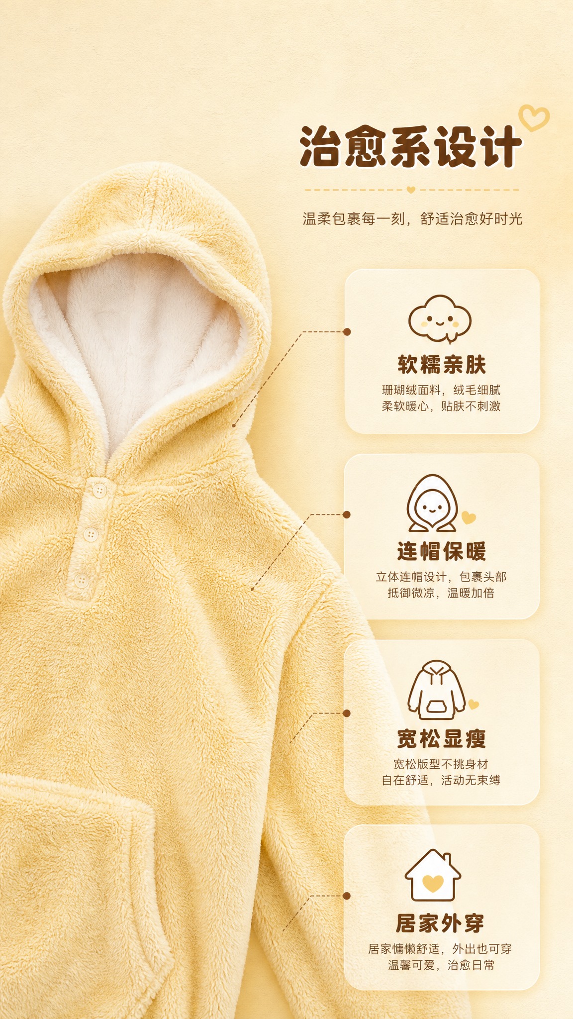 [商品] 使用【图1】奶黄色连帽珊瑚绒睡衣套装；商品处理：保留… - 图片创意预览