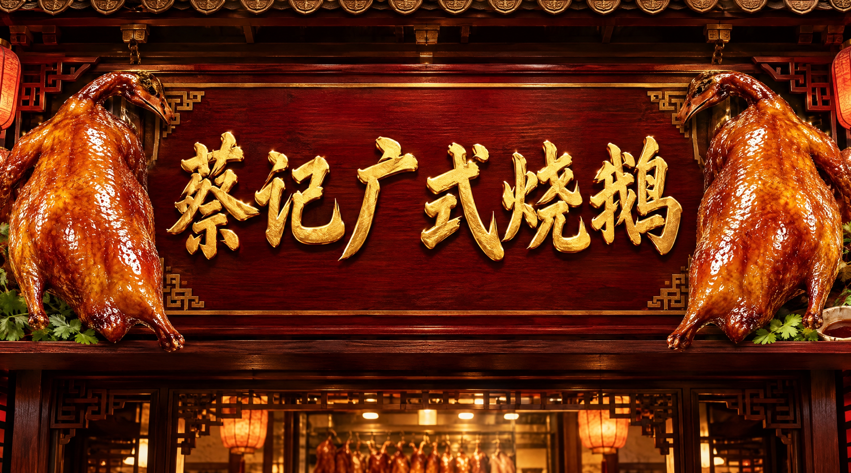 广式烧鹅店店招设计，横版构图，店名"蔡记广式烧鹅"大字居中，字… - 图片创意预览