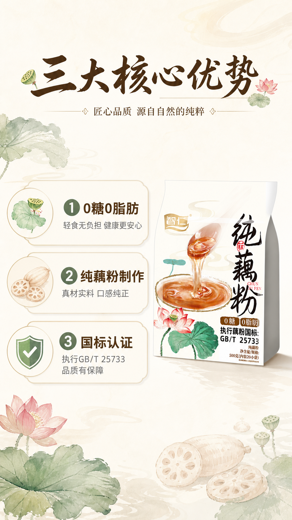 [商品] 使用【图1】智仁纯藕粉袋装产品；保留产品包装整体结构… - 图片创意预览