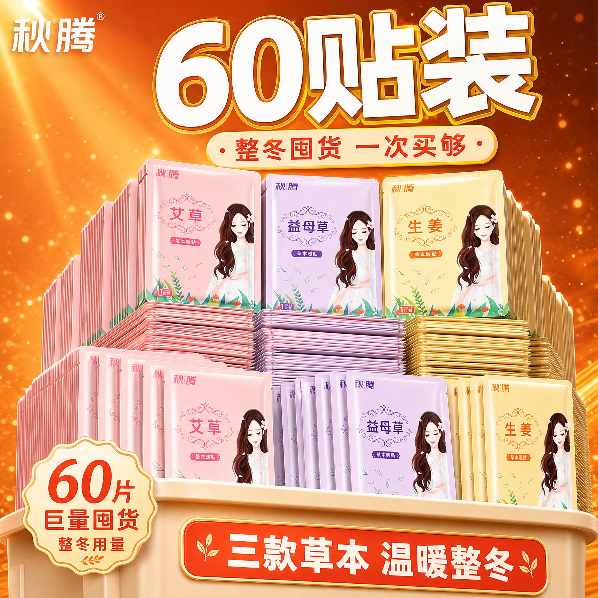 [主图-规格60贴] 60片装暖贴展示，巨量囤货装，整冬用量。… - 图片创意预览