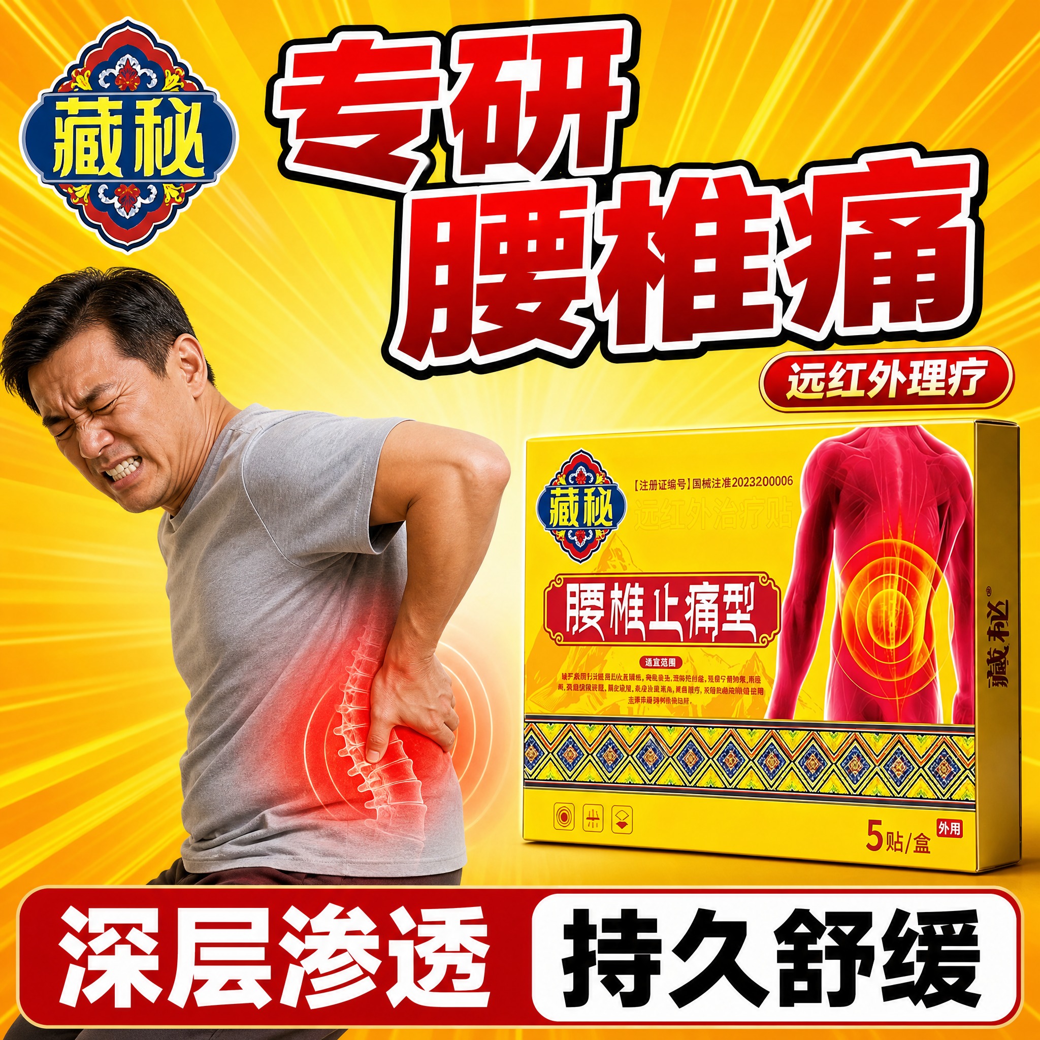 [单张主图] 藏秘腰椎止痛型远红外治疗贴 爆款促销感主图，参考… - 图片创意预览
