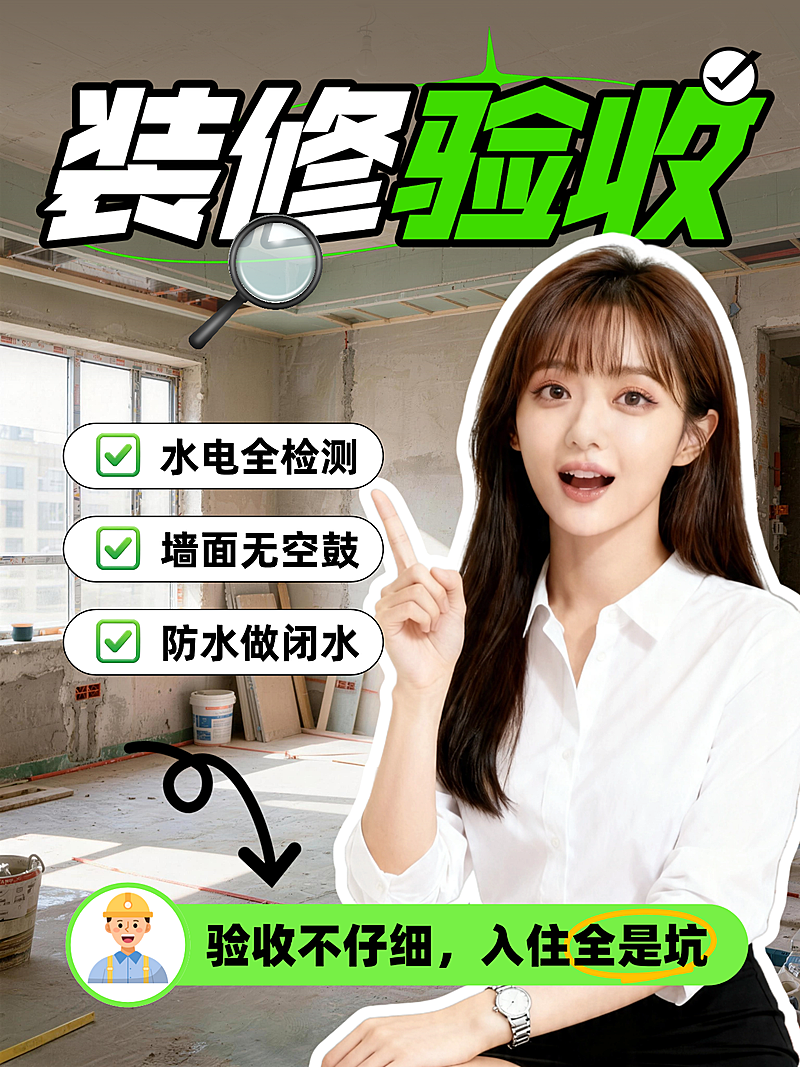 装修验收避坑指南家装干货误区科普人像小红书封面