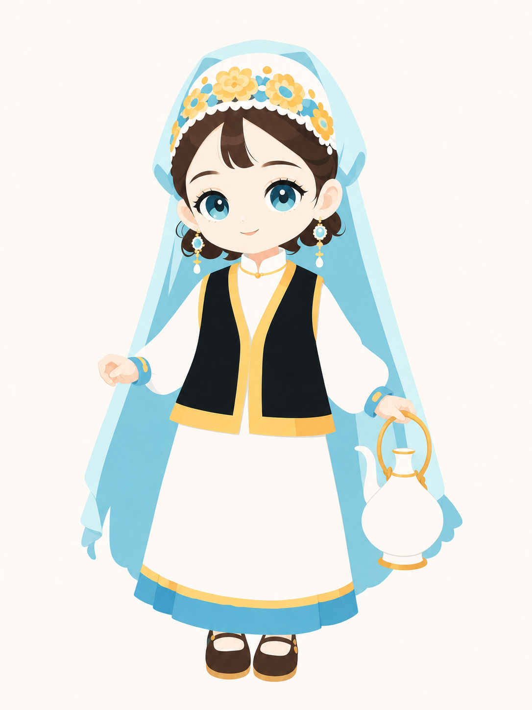 去掉人物面部的腮红，去掉人物左手边（画面左侧）的所有花卉和花茎… - 图片创意预览