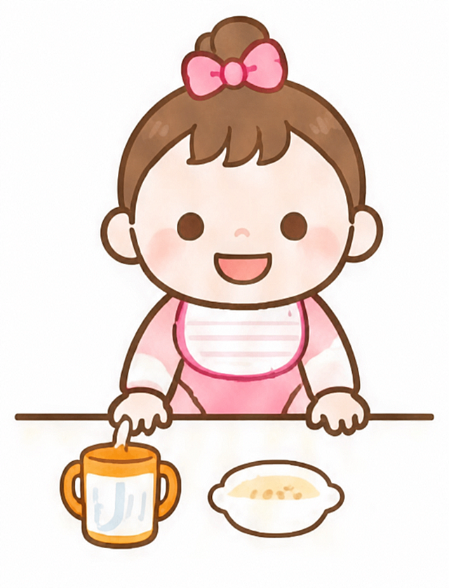 去除图片左侧的黑色文字'立'，保持原有的卡通婴儿图案、水彩风格和白色背景不变，自然填补去除文字后的区域，和原图风格保持一致