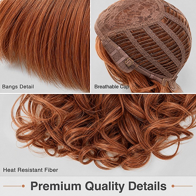 [主图-4] Copper Ginger Long Curly Wig with Bangs，细节特写图，展示假发材质、刘海细节和内网结构。
[统一基调] 浅灰色背景，高级微距摄影质感，暖铜色调点缀，与前图视觉风格统一。
[画面] 画面采用分区特写布局：左上区域是刘海发丝微距特写，展示发丝的仿真质感和光泽；右上区域是假发内网（wig cap）特写，展示透气网帽结构、调节带和扣环；下方主区域是卷发发梢的微距特写，展示大波浪卷度的弹性和发丝层次。三个特写区域用细线分隔，每个区域配有英文标注。整体画面精致专业，突出品质感。
[光影质感] 微距柔光，发丝根根分明，内网材质纹理清晰，卷度弹性可见，光影柔和不刺眼。
[配色] 浅灰色背景，标注文字深灰色，细线分隔用浅灰色，强调色暖铜棕色，配色与整套统一。
[文字版式] 每个特写区域旁配小号英文标注："Bangs Detail"、"Breathable Cap"、"Heat Resistant Fiber"。底部主标题 "Premium Quality Details"。字体为同一款无衬线体，标注文字常规字重，主标题加粗。
[输出要求] 1:1正方形，2048x2048，细节清晰锐利，文字清晰可读，无变形、无错字、无模糊、无水印、无平台Logo。