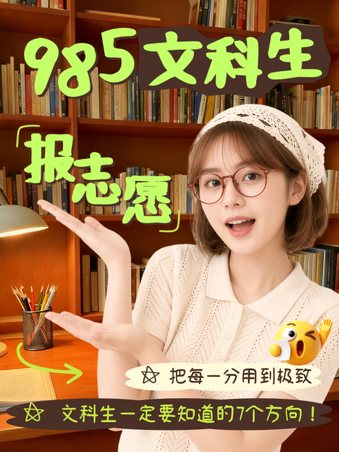 高考志愿填报文科生专业指南指导人像大字风小红书封面预览效果