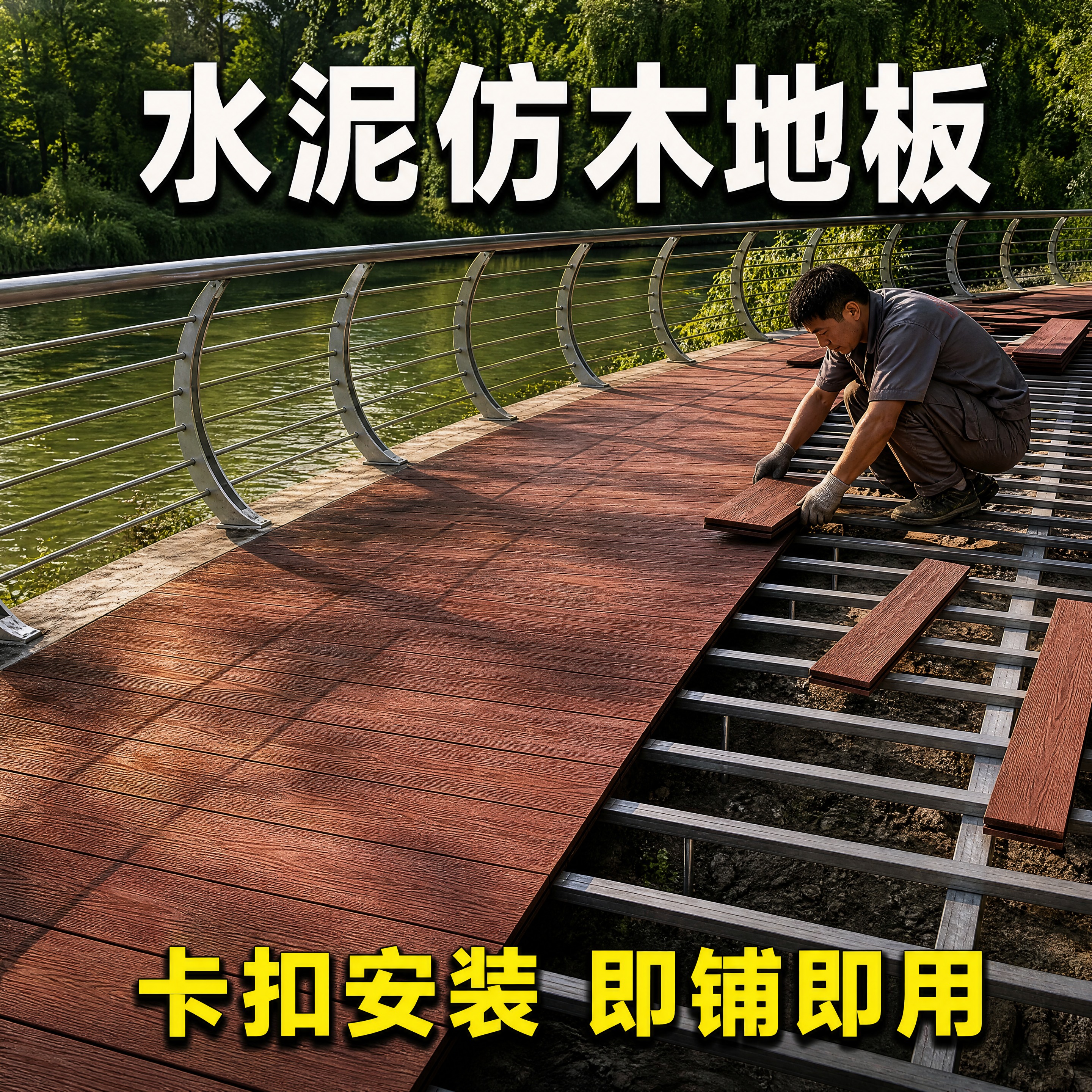 基于参考图进行修改优化：1.木纹质感：深红棕色水泥仿木地板增加… - 图片创意预览