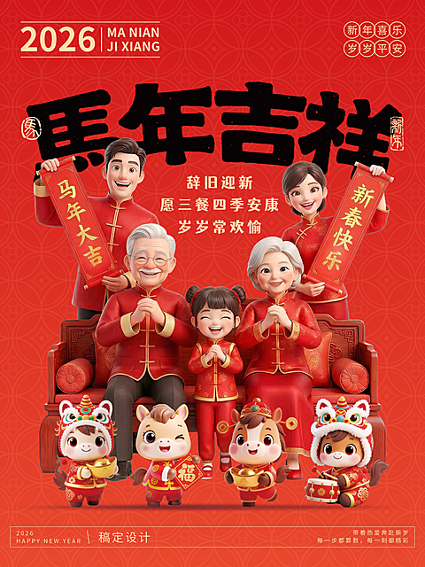 春节节日祝福通用3D感手机海报