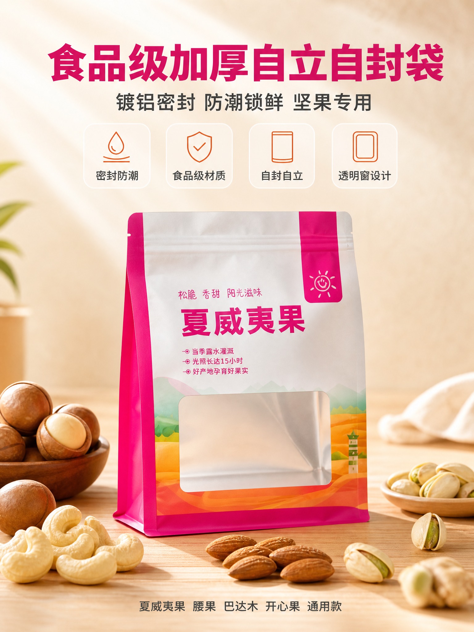 [商品] 使用【图1】自立镀铝自封包装袋（夏威夷果款）；保留袋… - 图片创意预览