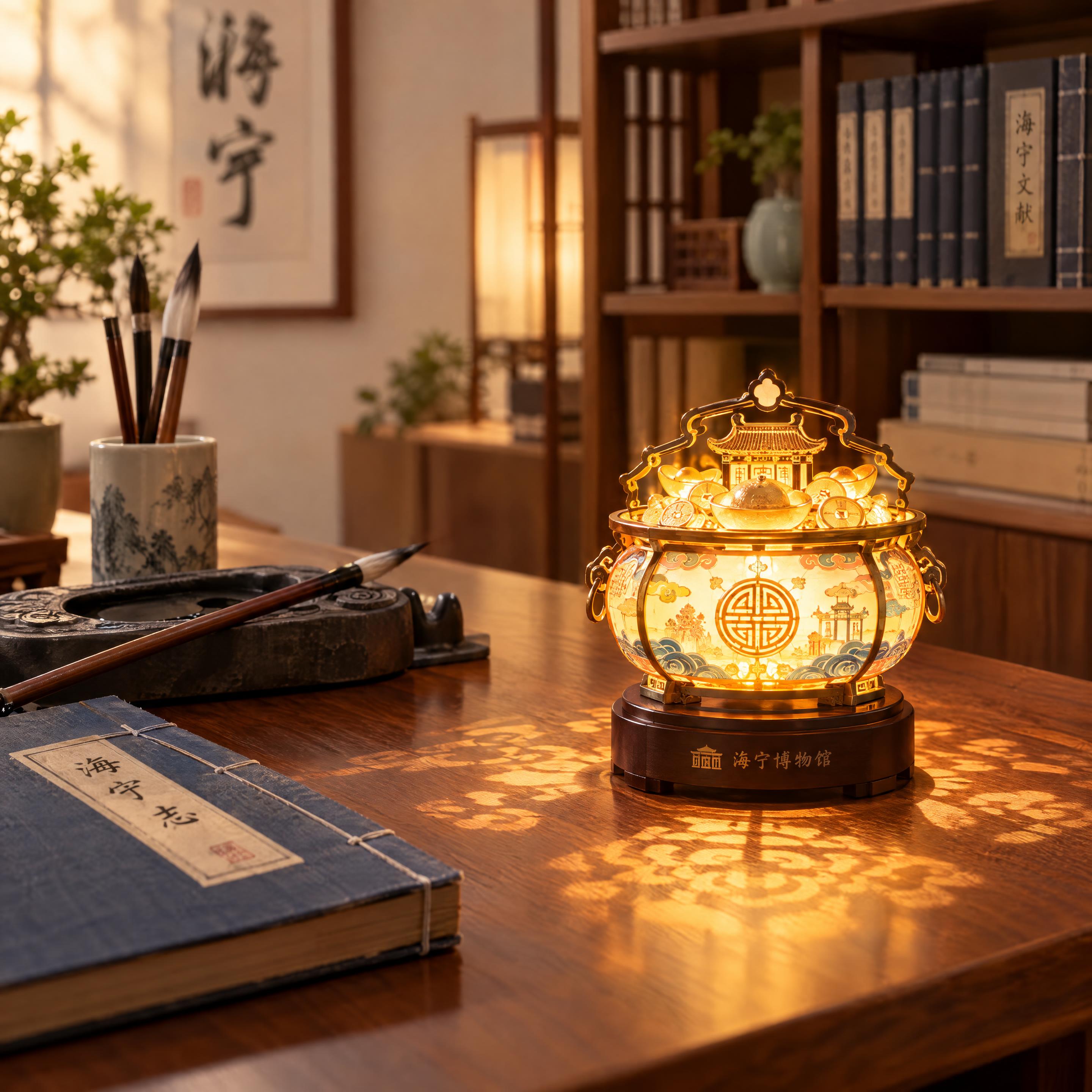 海宁博物馆文创产品效果图第三张：场景应用效果图，新中式书房场景… - 图片创意预览