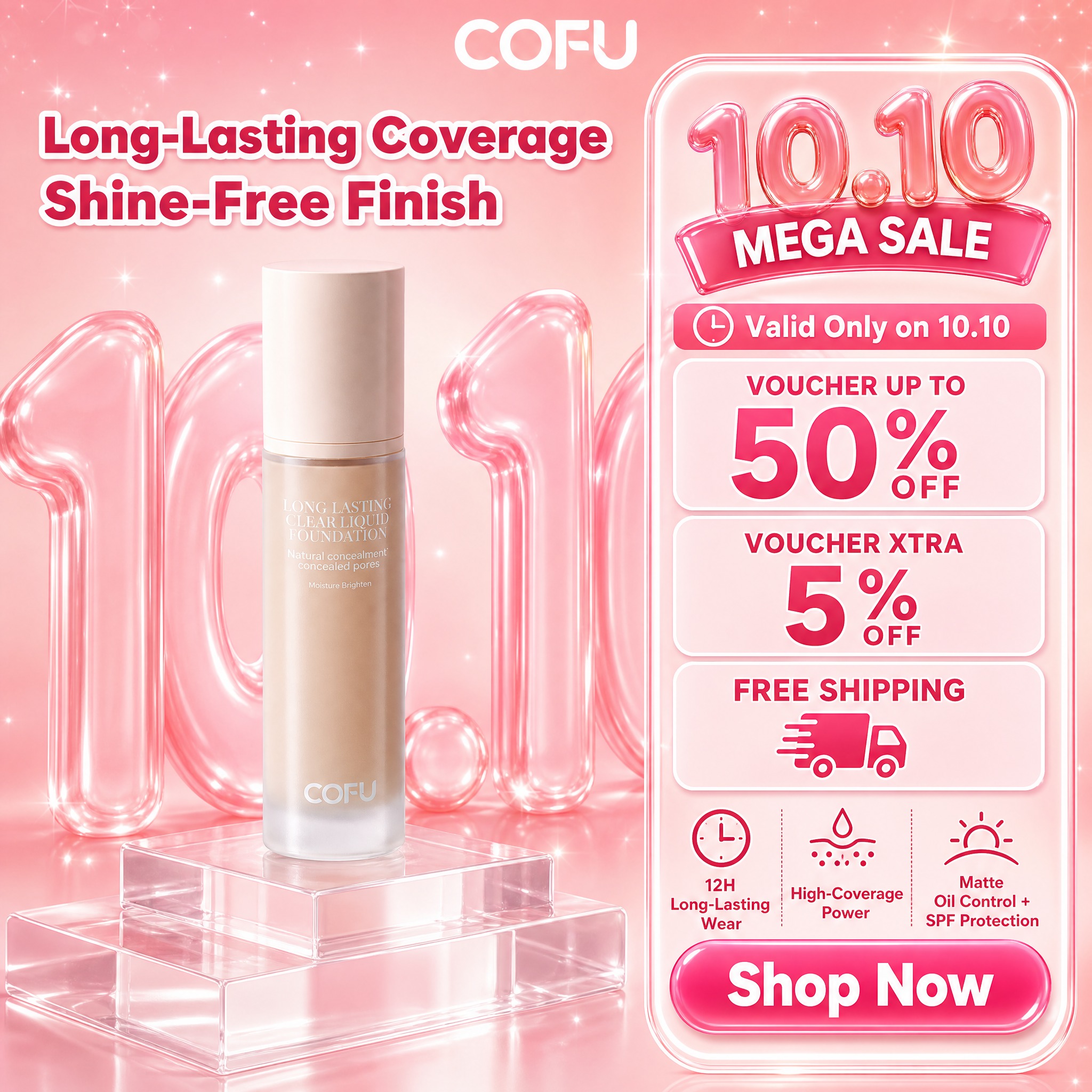 COFU粉底液10.10 MEGA SALE大促主图，英文文案… - 图片创意预览