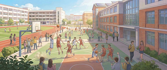换个同学们在操场打篮球的场景